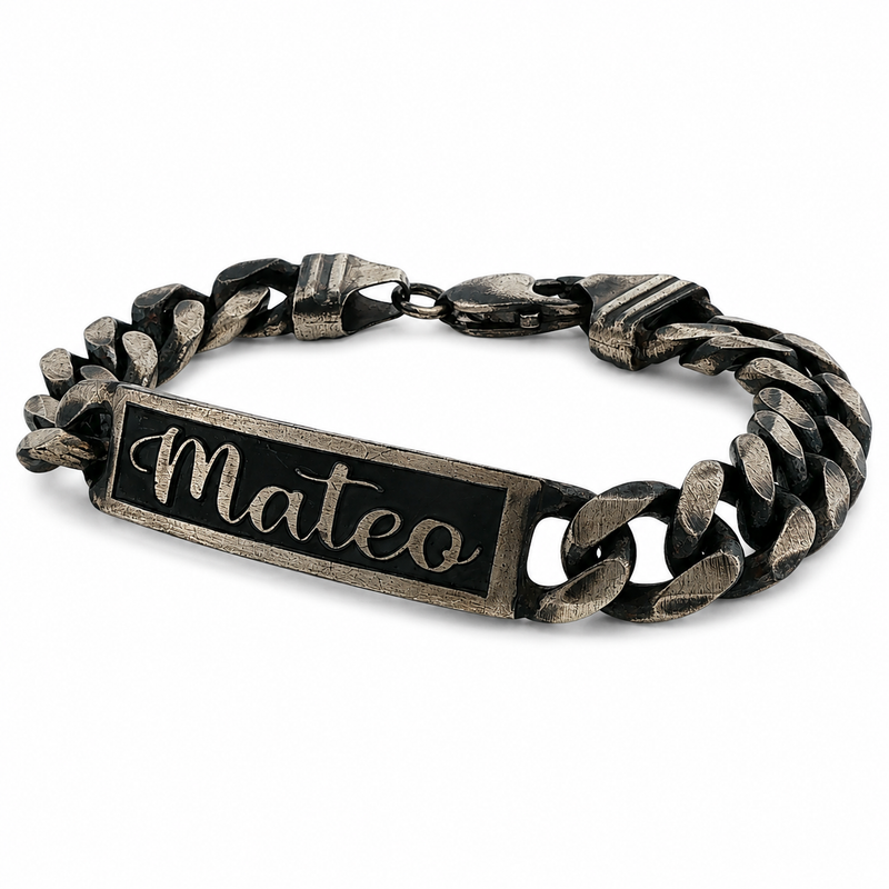 Oxidized Silver Custom Name Bracelet 10mm 71568