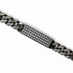 Oxidized silver men's bracelet with 11mm diamond-studded rectangular centerpiece.
