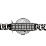Oxidized silver mens bracelet with 11mm diamond-encrusted rectangular centerpiece.