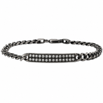 Oxidized silver chain bracelet with 6mm diamond-studded bar centerpiece, men's and women's style.