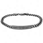 Oxidized silver 6mm men's bracelet with double row diamond accents and sturdy clasp.