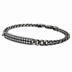 Oxidized silver bracelet with 6mm diamond-studded rectangular bar and curb chain links.