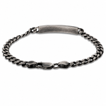 Oxidized silver men's bracelet with 6mm diamond-cut chain and polished ID plate clasp.