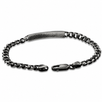 Oxidized silver 6mm chain bracelet with a rectangular diamond-studded plate and lobster clasp.