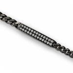 Oxidized silver men's bracelet with 6mm curb chain and double row diamond accents.