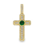 Diamond Pave Cross With Bezel Set Green Emerald Cabochon 71001