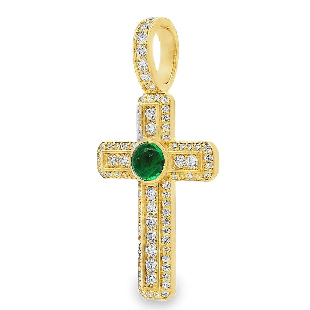 Diamond Pave Cross with Emerald Cabochon | TraxNYC