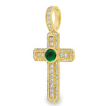 Diamond Pave Cross With Bezel Set Green Emerald Cabochon 71001