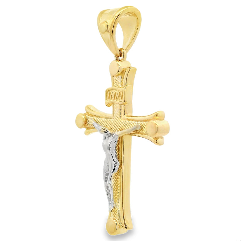 14K Solid Two Tone Gold Cross Crucifix 64659