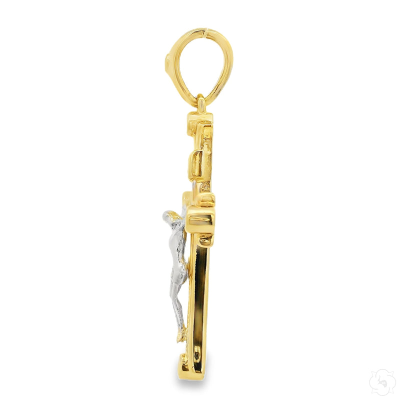 14K Solid Two Tone Gold Cross Crucifix 64659