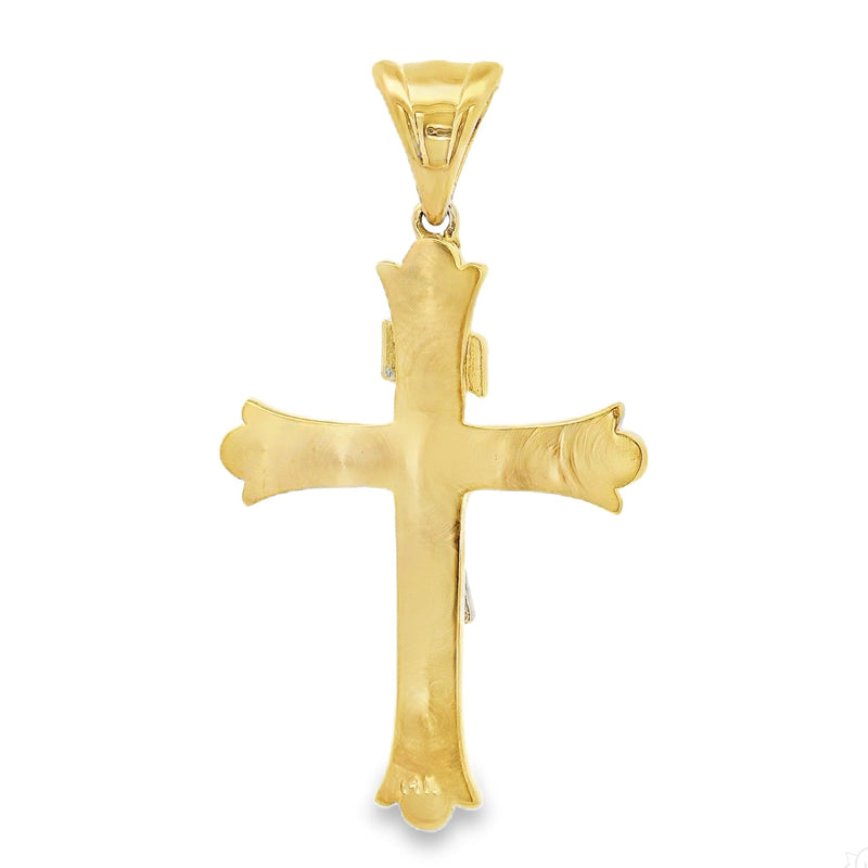 14K Solid Two Tone Gold Cross Crucifix 64659