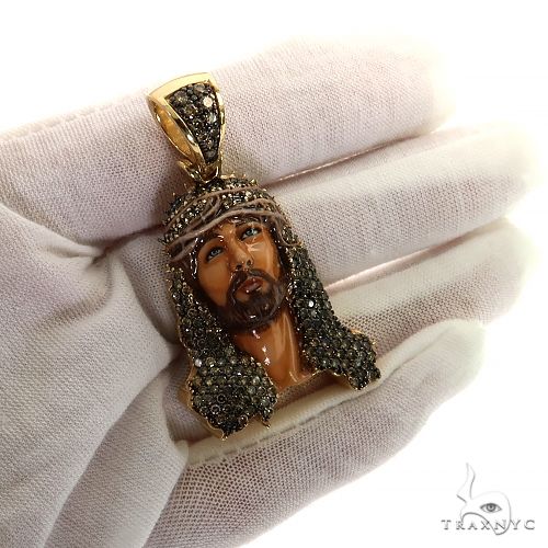 10K Gold Passion Champagne Diamond Jesus Head, photo 7 of 7