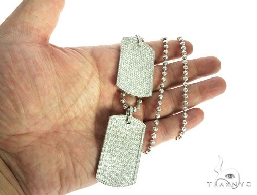 Pave Diamond Double Dog Tag Pendants Moon Cut Chain Set 63994 - Image 8