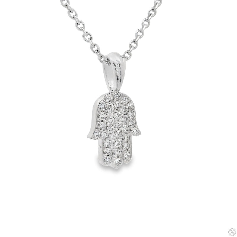 14K Gold Pave Diamond Hamsa Pendant Set, Small, view 2