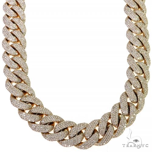24-inch 15.5mm yellow gold Miami Cuban chain with pave diamond iced links