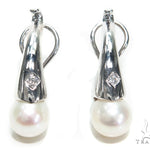 Pearl Diamond Hoop Earrings 40832 - Image 1