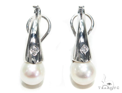 Pearl Diamond Hoop Earrings 40832 - Image 1