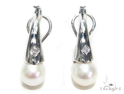 Pearl Diamond Hoop Earrings 40832 - Image 1