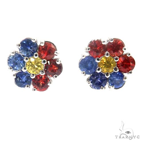 14K Gold Philippines Flag Sapphire Flower Earrings