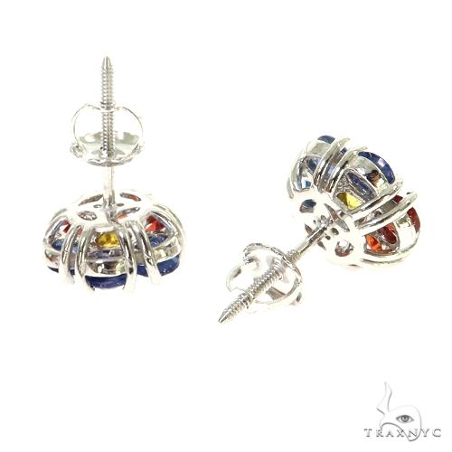 14K Gold Philippines Flag Sapphire Flower Earrings, view 3