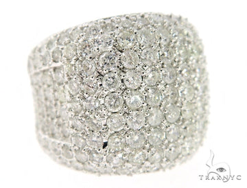 Wide men's white gold Pilot ring with multiple rows of small round diamonds