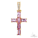 Pink Emerald Cut Sapphire Cross Pendant 67459 - Image 1