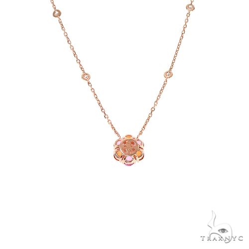 14K Gold Pink Orange Sapphire Diamond Flower Necklace, photo 5 of 6