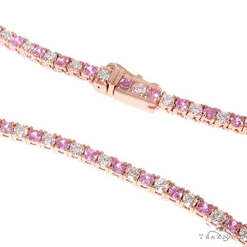 Rose gold baby choker necklace with alternating pink sapphires and diamonds