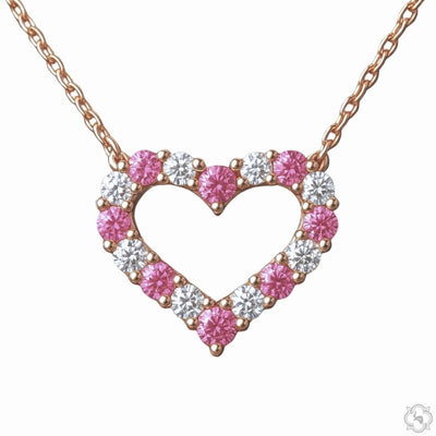 14K Gold Pink Sapphire Diamond Heart Necklace 67483