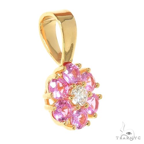 Pink Sapphire Diamond Flower Pendant 66809 - Image 2