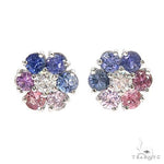 Large Pink&Blue Sapphire Diamond Flower Earrings 66859 - Image 1
