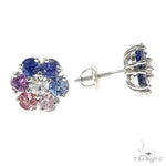 Large Pink&Blue Sapphire Diamond Flower Earrings 66859 - Image 2