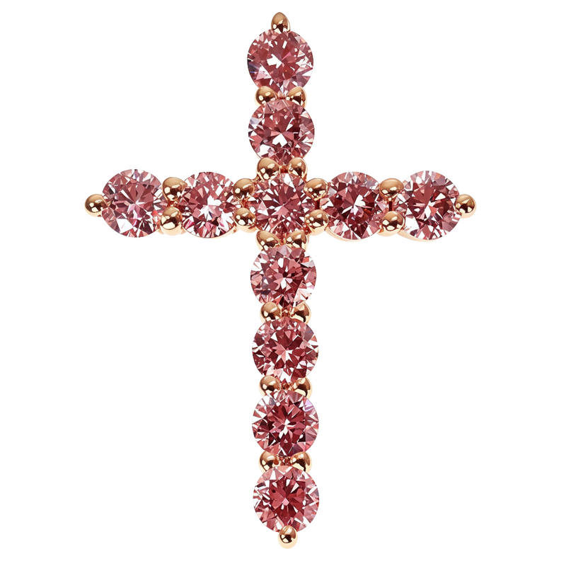 Rose gold cross pendant set with round pink lab diamonds