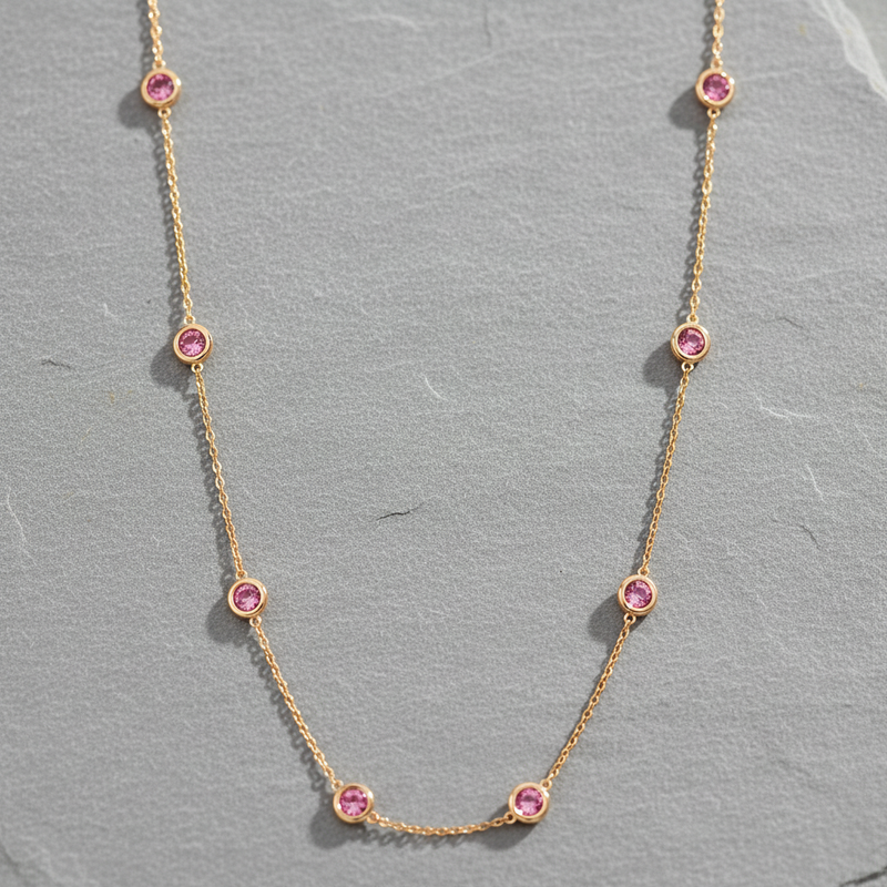 Pink Sapphire Bezel Necklace 70422