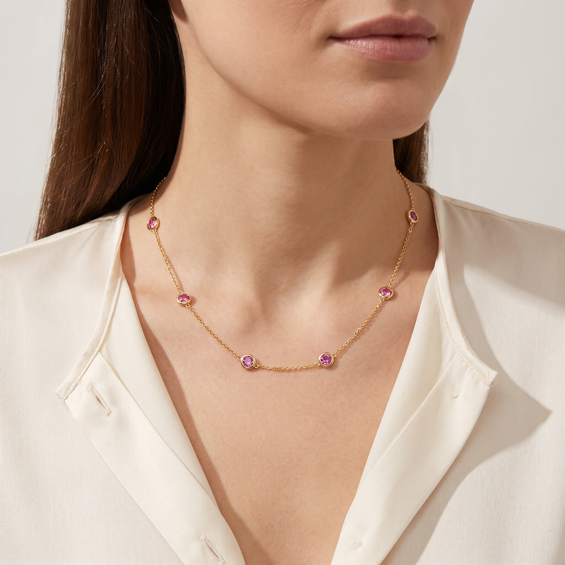Pink Sapphire Bezel Necklace 70422