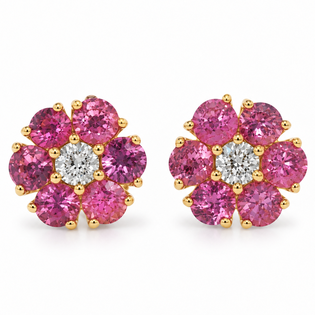 Small Sakura Sapphire Diamond Flower Earrings | TraxNYC