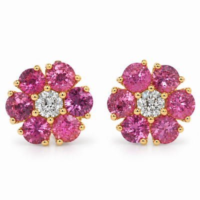 Pink Sapphire Diamond Flower Earrings 66856