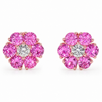 Pink Sapphire Diamond Flower Earrings 66856