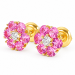 Pink Sapphire Diamond Flower Earrings 66856