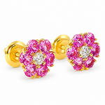 Pink Sapphire Diamond Flower Earrings 66856