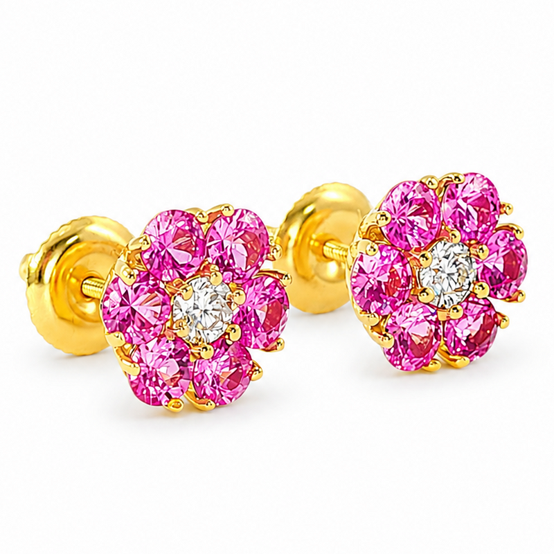 Pink Sapphire Diamond Flower Earrings 66856
