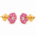 Pink Sapphire Diamond Flower Earrings 66856