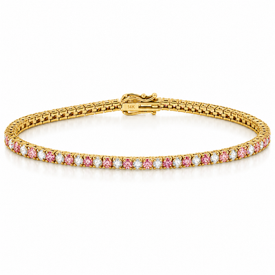 Pink & White Rotated Diamond Tennis Bracelet 71615