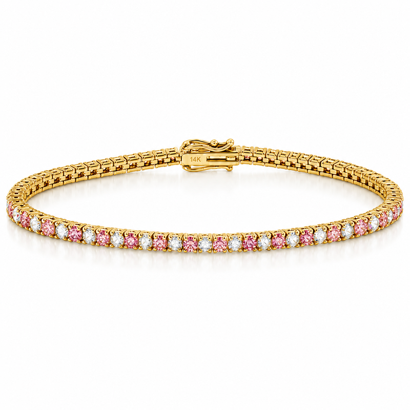 Pink & White Rotated Diamond Tennis Bracelet 71615