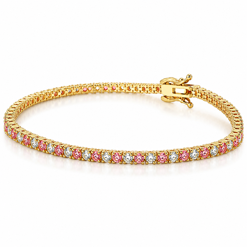 Pink & White Rotated Diamond Tennis Bracelet 71615