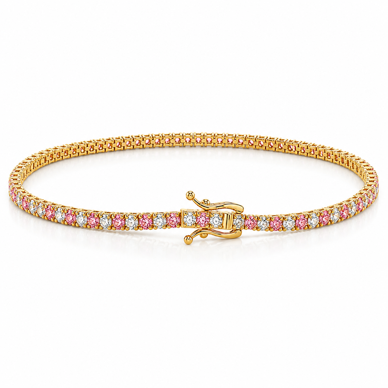 Pink & White Rotated Diamond Tennis Bracelet 71615
