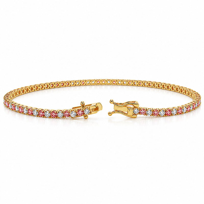 Pink & White Rotated Diamond Tennis Bracelet 71615
