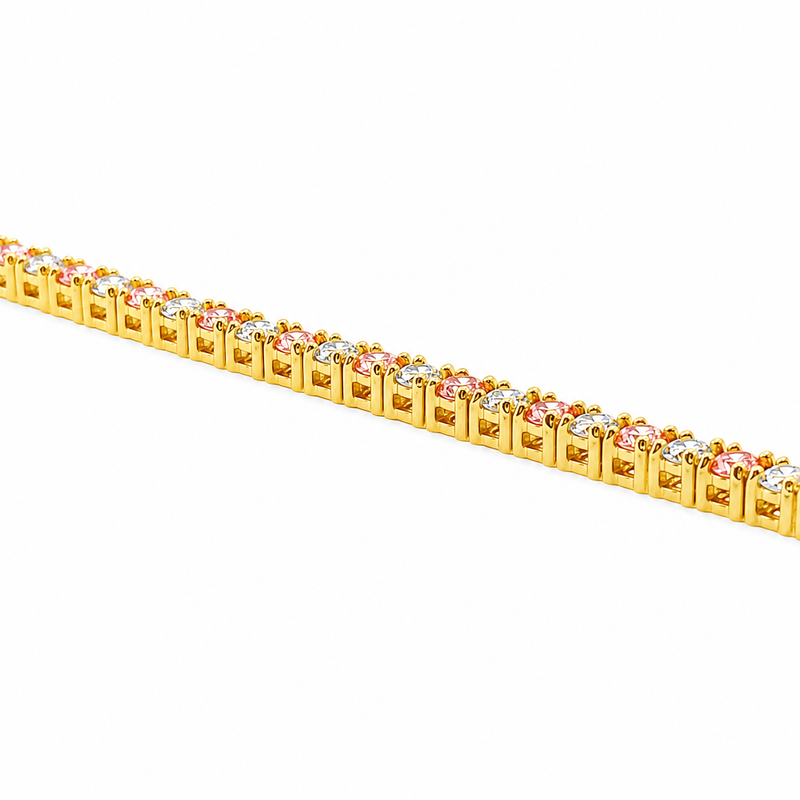Pink & White Rotated Diamond Tennis Bracelet 71615