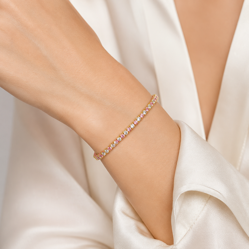 Pink & White Rotated Diamond Tennis Bracelet 71615