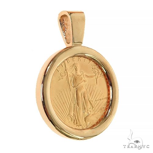Gold pendant with plain frame featuring half oz Liberty coin design